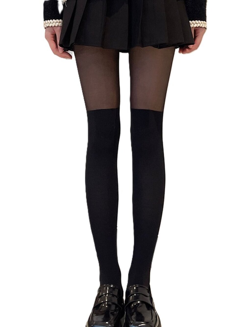 Women's Mock Faux Thigh High Black Tights Sheer Pantyhose Stockings